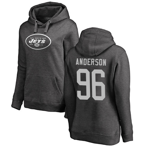 New York Jets Ash Women Henry Anderson One Color NFL Football #96 Pullover Hoodie Sweatshirts